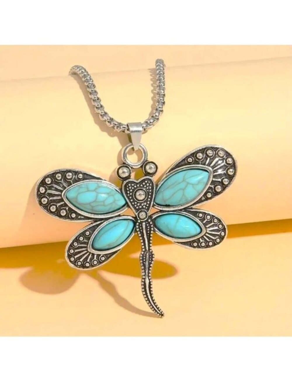 Turquoise Dragonfly Necklace Boho Native Southwest Lucky Silver Trendy Stylish